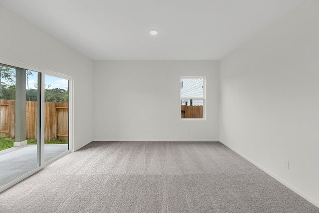 spare room featuring carpet floors, plenty of natural light, and baseboards