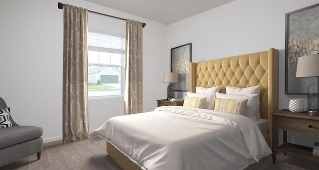 carpeted bedroom featuring baseboards