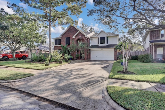 view of front facade featuring a front yard and a garage