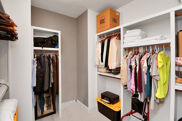 walk in closet with carpet