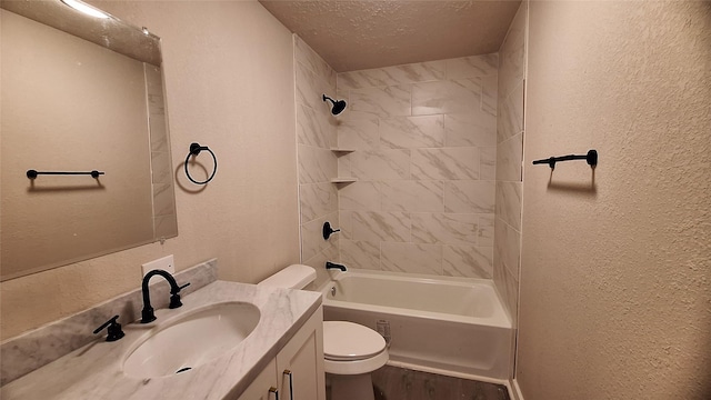 1284 Beaver Lake Dr, Caldwell, TX 77836 - bathroom featuring a textured ceiling, a textured wall, toilet, shower / washtub combination, and vanity