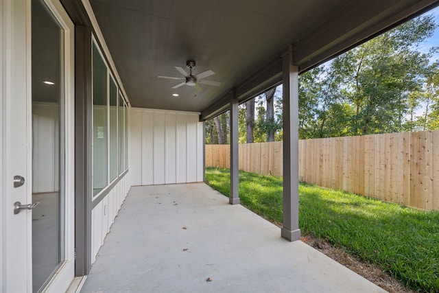 view of patio / terrace featuring a ceiling fan and a fenced backyard