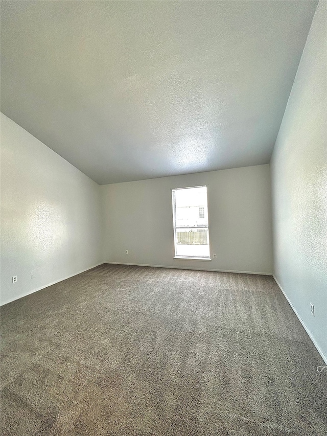 unfurnished room featuring a textured ceiling and carpet flooring