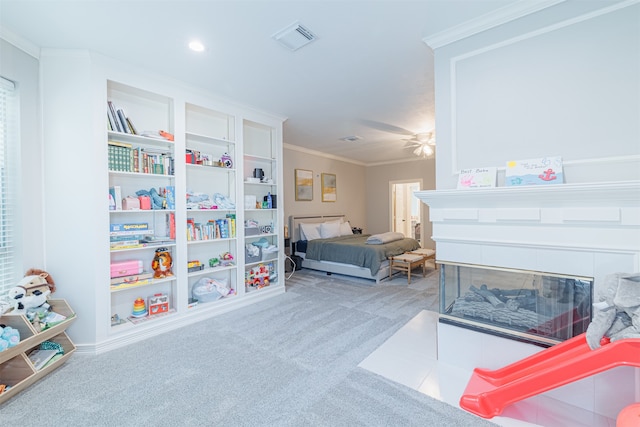 interior space featuring crown molding and ceiling fan