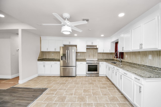 kitchen with sink, white cabinets, and stainless steel appliances