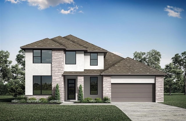 view of front facade with a front yard and a garage