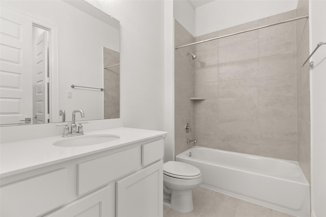 22067 Breakwater Ln, Porter, TX 77365 - bathroom with toilet, vanity, washtub / shower combination, and tile patterned floors