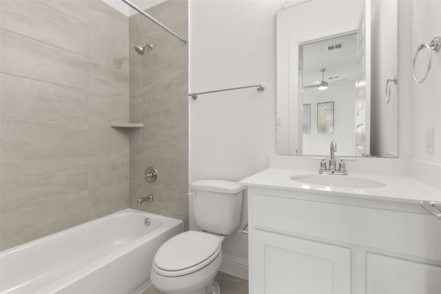 22067 Breakwater Ln, Porter, TX 77365 - full bathroom with a ceiling fan, toilet, bathtub / shower combination, and vanity