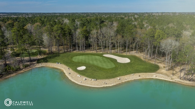 22067 Breakwater Ln, Porter, TX 77365 - aerial view of property and surrounding area with a heavily wooded area, a nearby body of water, and a local golf course