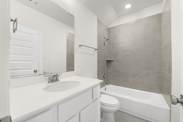 4707 Arbor Park Dr, Manvel, TX 77583 - bathroom with toilet, vanity, bathing tub / shower combination, recessed lighting, and tile patterned flooring