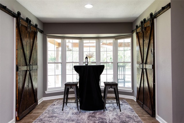 interior space featuring hardwood / wood-style floors, a wealth of natural light, and a barn door