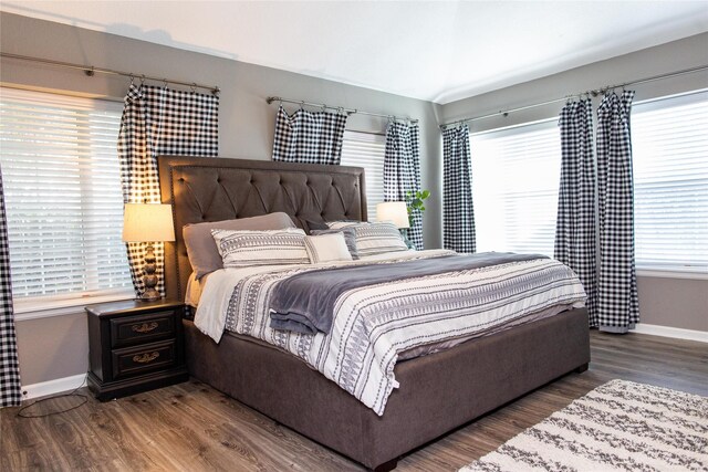 bedroom featuring wood-type flooring and multiple windows