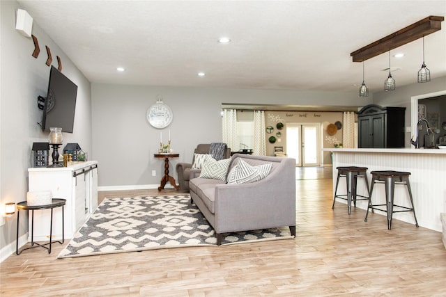 living room with light hardwood / wood-style flooring