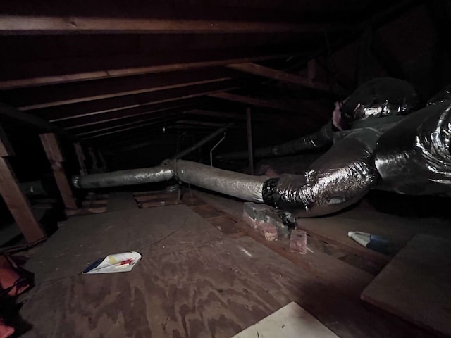 view of unfinished attic