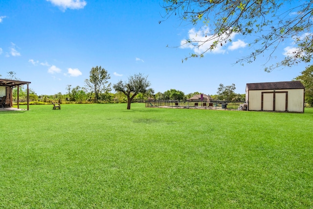 view of yard with a shed