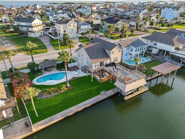 aerial view with a water view