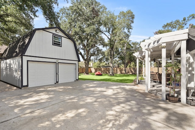 garage with a lawn