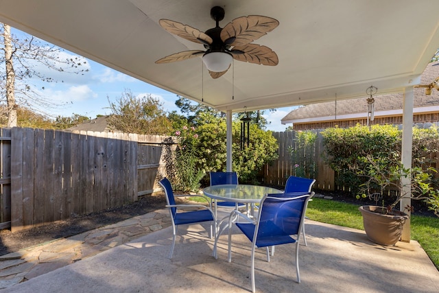 view of patio / terrace featuring ceiling fan