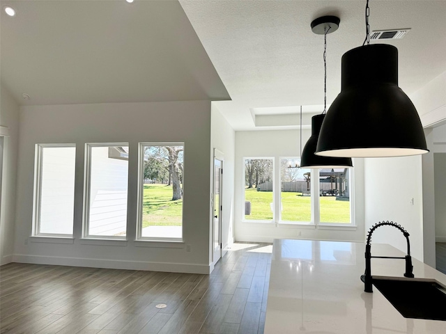 entryway with plenty of natural light, visible vents, and wood finished floors