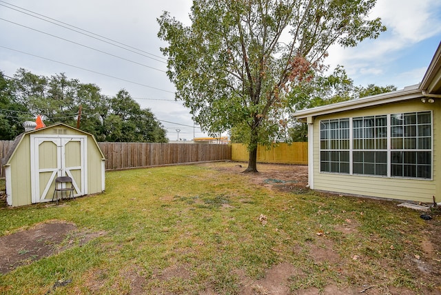 view of yard featuring a shed