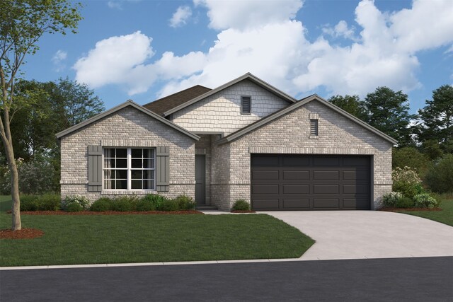 craftsman house featuring a garage and a front lawn