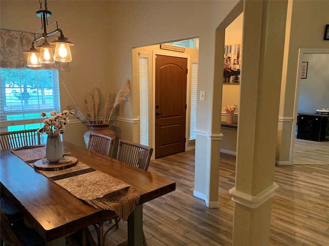 dining area featuring hardwood / wood-style flooring