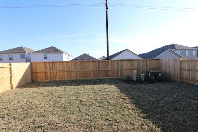 view of yard with a fenced backyard