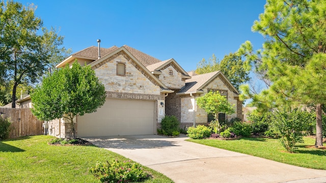 view of front of house featuring a front yard and a garage