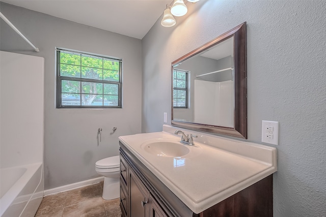 full bathroom with toilet, shower / bathing tub combination, and vanity