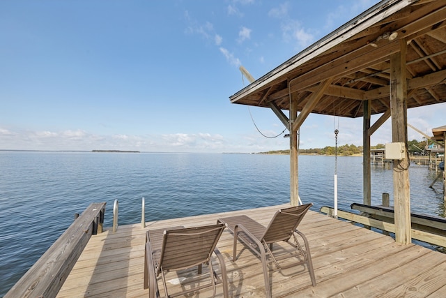 dock area with a water view