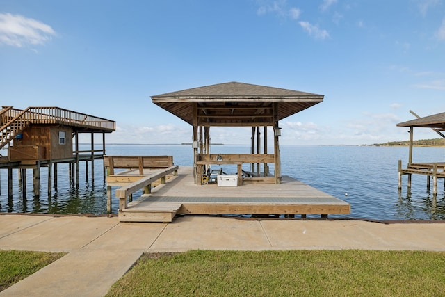 view of dock with a water view