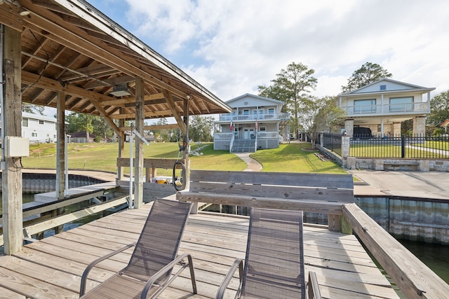 dock area with a lawn