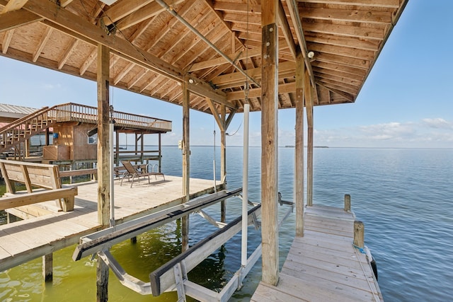 view of dock featuring a water view