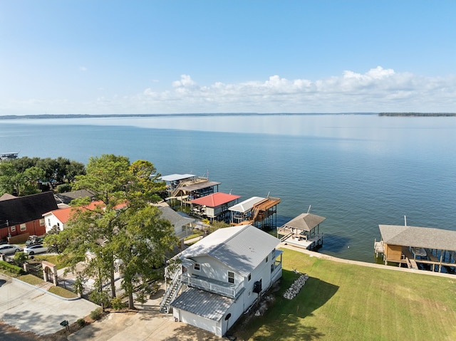 aerial view featuring a water view