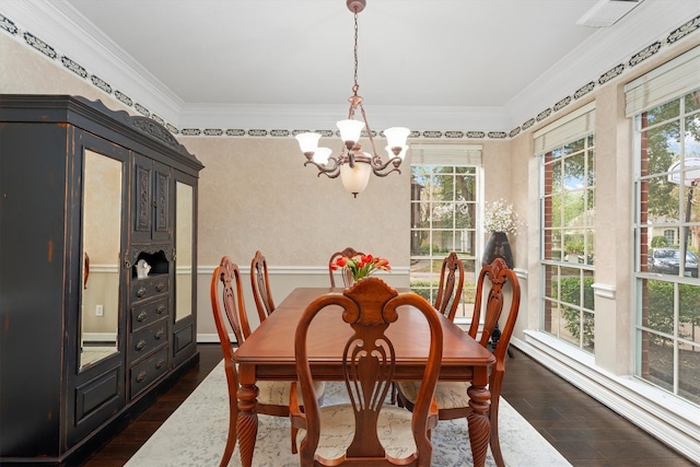 dining room with plenty of natural light and dark wood-type flooring