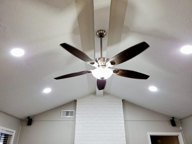 details with a textured ceiling and ceiling fan