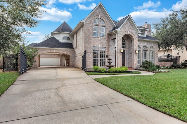 view of front facade with a front lawn and a garage