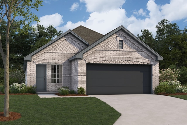 view of front facade featuring a garage and a front lawn