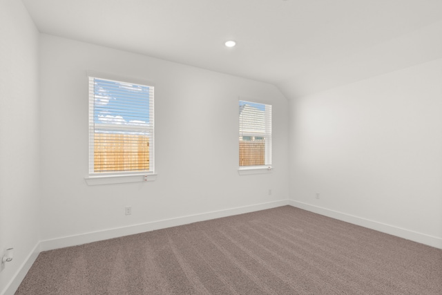 empty room featuring carpet, a wealth of natural light, and lofted ceiling