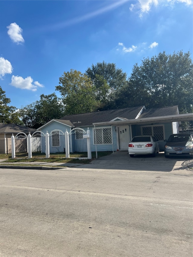 single story home with a garage