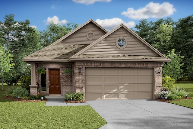 view of front facade featuring a garage and a front lawn