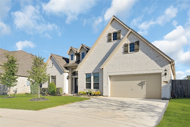 view of front of house featuring a front yard and a garage