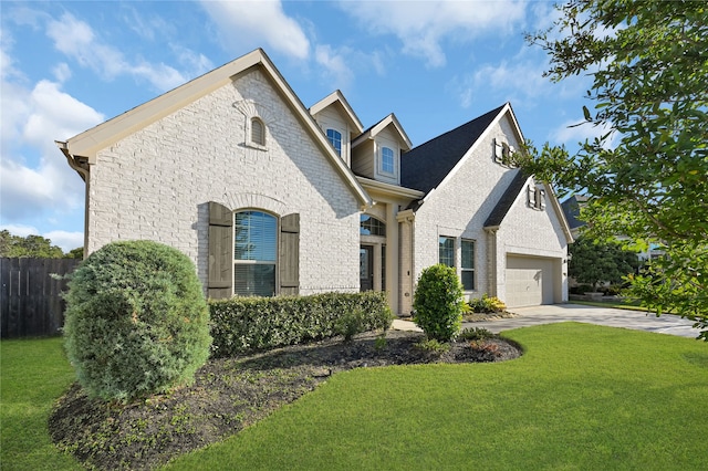 view of front of property featuring a front yard and a garage