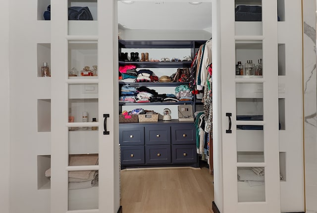 walk in closet with light wood-type flooring