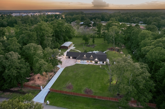 view of aerial view at dusk