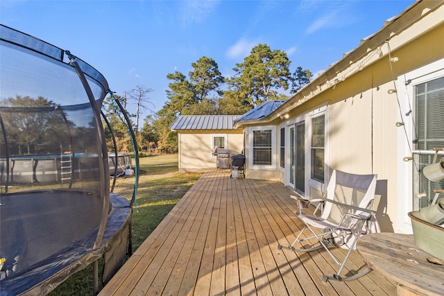 deck with a trampoline