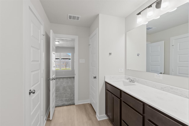 bathroom with hardwood / wood-style floors and vanity