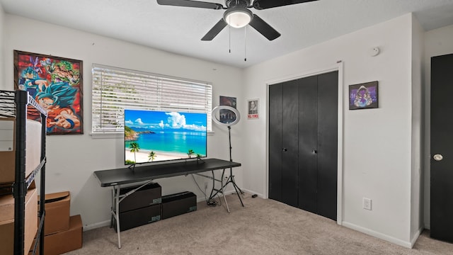 interior space featuring ceiling fan