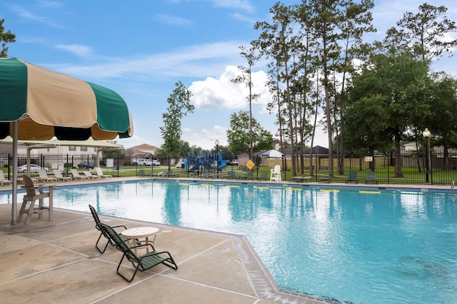 view of pool featuring a patio area