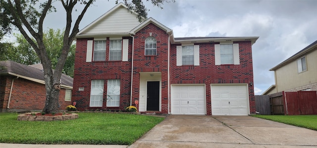 view of front facade featuring a garage and a front lawn